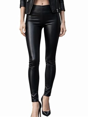 Wilfred Free Faux Leather Leggings Black High Rise Elastic Waist Stretch Pants L